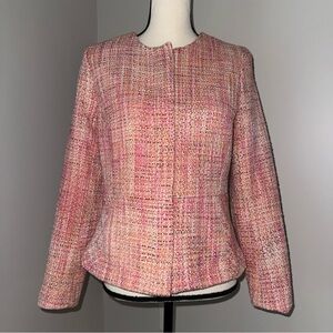 Talbots Peach Pink Multicolor Tweed Peplum Zip up Business‎ Jacket Blazer size 6